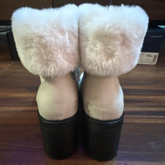 🌿SALE🌿ESPRIT Ivory Leather Lace-up Winter Heeled Combat Boots Faux Fur 9.5 - Picture 4 of 15